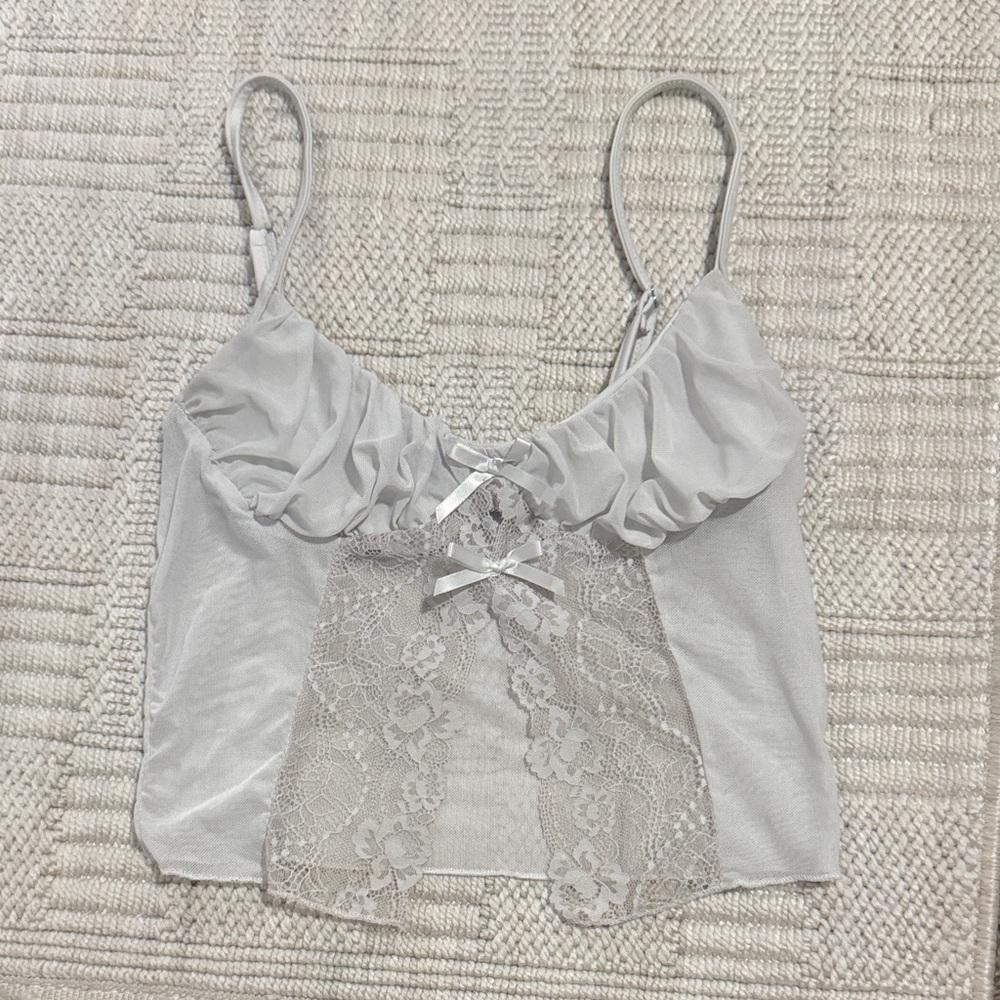 Lace Trim Satin Cami Tank in Light Gray